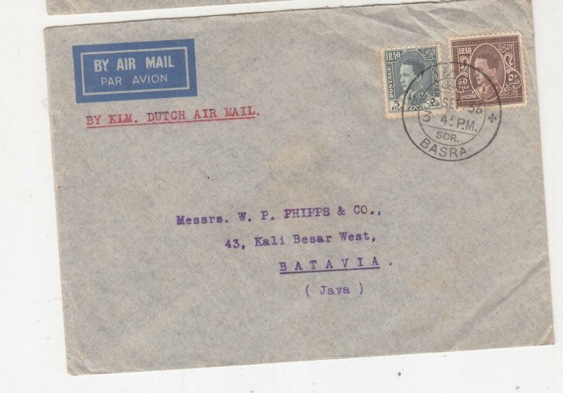 IRAQ, 1936 Airmail cover, Basrah to Neth. East Indies, 5f., & 50f.