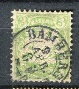 GERMANY BAVARIA; 1880s classic issue fine used 3pf. value Postmark Bamberg