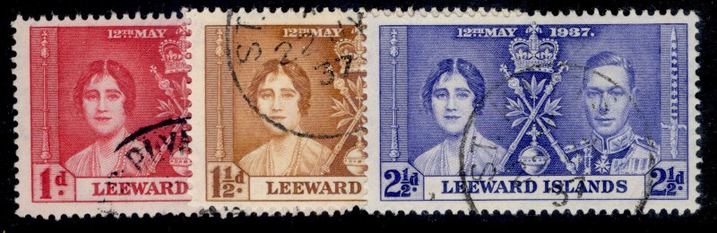 LEEWARD ISLANDS GVI SG92-94,  1937 CORONATION set, VFU.