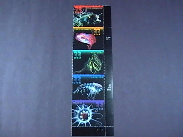 U.S.# 3439-3443(3443a)-MINT/NH-PLATE # STRIP OF 5-DEEP SEA CREATURES-2000