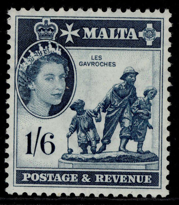 MALTA QEII SG277, 1s 6d deep turquoise green, VLH MINT.