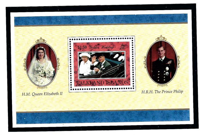 Falkland Is 685 MNH 1997 QEII Golden Wedding Anniversary S/S