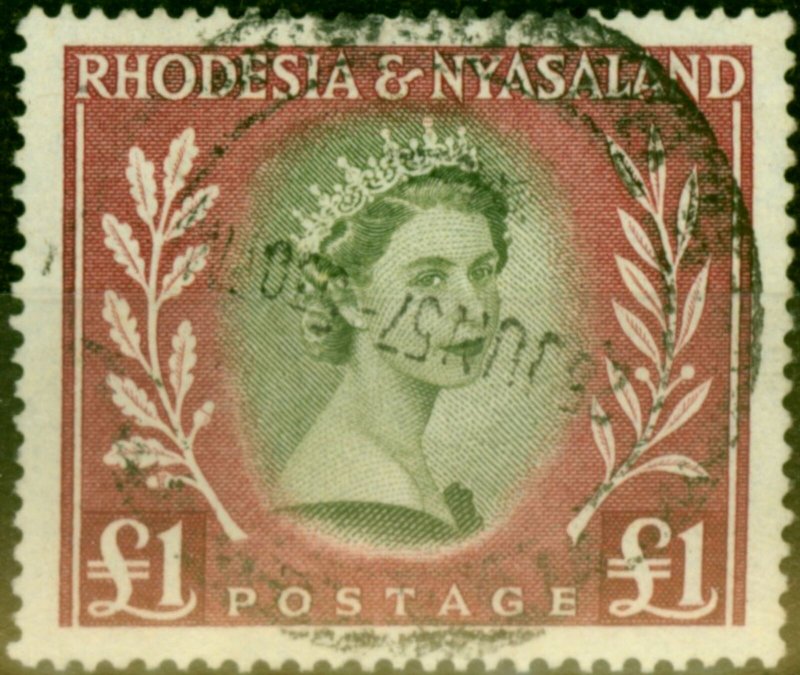 Rhodesia & Nyasaland 1954 £1 Olive-Green & Lake SG15 Fine Used