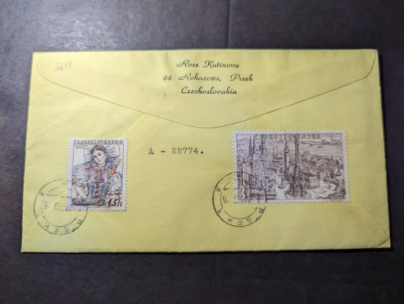 1960 Registered Czechoslovakia Airmail Hand Painted Cover Pisek to IA USA 2