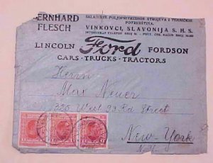 YUGOSLAVIA  ALL OVER AUTO PICTURE AD 1927 VINKOVCI TO NEW YORK