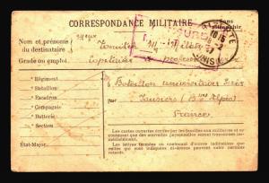 Tunisia 1917 POW Card / BIZERTE CDS / Light Creasing - Z14448