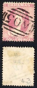 Bahamas SG43 4d Rose Wmk CA Perf 12 Fine used