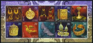 ARMENIA Cat#372-81  Decorative art of Armenian Jewelry  mini sheet of 10 stamp