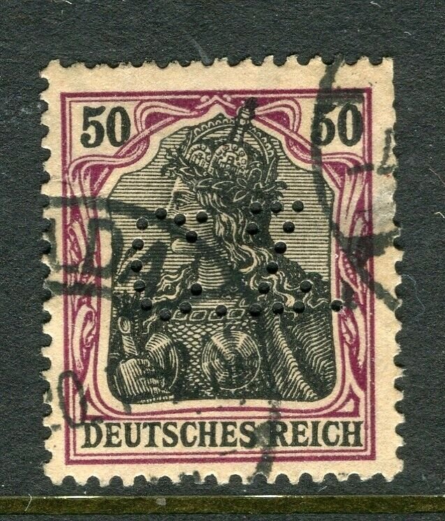 GERMANY; Early 1900s Germania issue fine used value + PERFIN , 50pf.