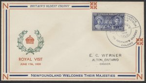 1939 Newfoundland #249 Royal Visit FDC McCready Cachet St John's CDS