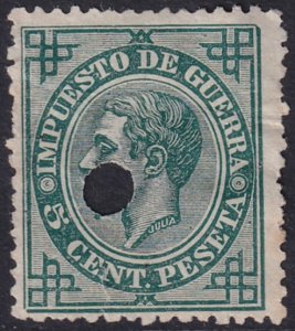 Spain 1876 Sc MR5 war tax telegraph punch (taladrado) cancel