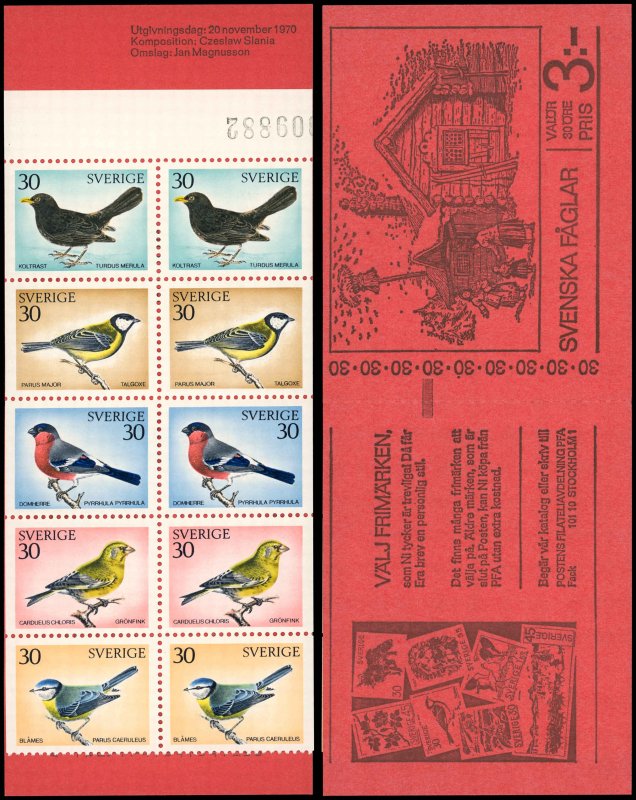 SWEDEN Sc 877a VF/MNH Complete Booklet - 1970  Bird Type of 1968