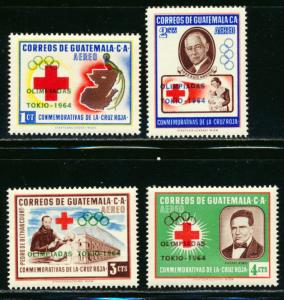 GUATEMALA 1964 OLYMPICS O/P ON 1958 RED CROSS ISSUE SET SCOTT C283-86