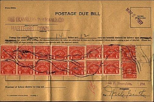 USA 1951 POSTAGE DUE BILL with $14.12 of dues, Hartford Conn...............21184