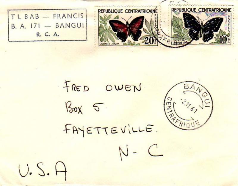 French Equatorial Africa Central African Republic 10F and 20F Butterfly 1961 ...