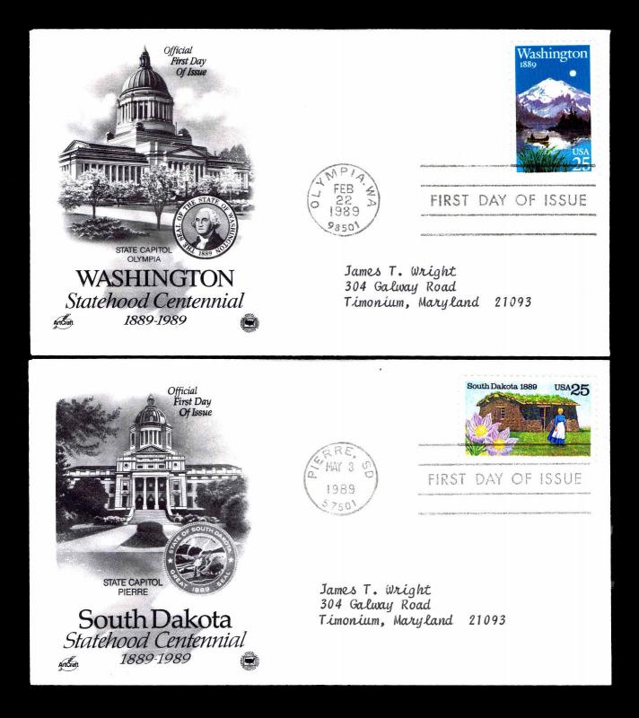 1989 U.S.  STATEHOOD ISSUES - FIRST DAY COVERS - VF - CV $5.75 (ESP#4345)