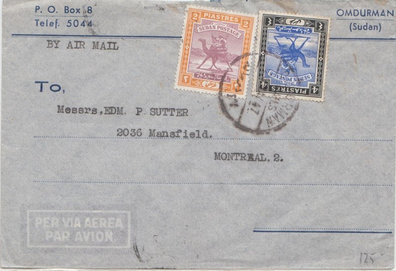 SUDAN cover postmarked Omdurman, 26 May 1947 - to Montreal -  Camels