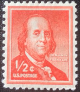 United States #1030  1/2¢ Benjamin Franklin (1955). Unused. Light hinge mark.