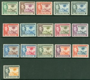 SG 150-161 Gambia 1938. ½d to 10/- set of 16. ½d & 10/- mounted mint, others...