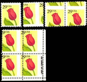 2524, Mint NH 29¢ Tulip - Misperfed Collection of Seven Stamps - Stuart Katz