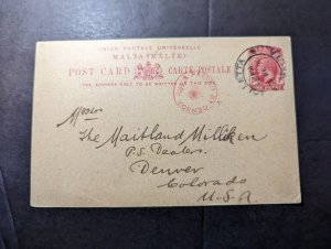 1916 British Malta Postcard Cover Valletta to Denver CO USA
