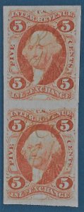 US 1862-71 Sc. #R27a VF vert. pair, pinhead sized thin spot Cat. Val. $37.50.