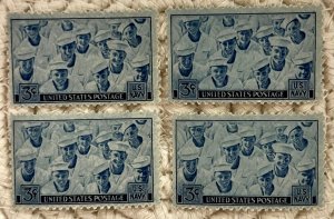 US 935 / Set of 4 MNH 1945 3c Blue US Sailors Navy Stamps