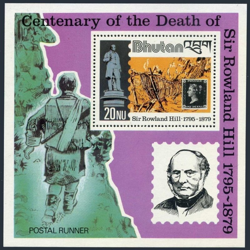 Bhutan 305-308,309,MNH.Mi 744-747,Bl.84. Rowland Hill,1980.Views,Stamps.