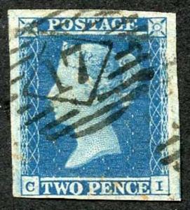 1841 2d Blue (CI) Plate 4 Superb Four Margins