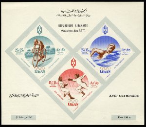 Lebanon #CB12-14 Cat$32.50, 1961 Olympics souvenir sheet, never hinged