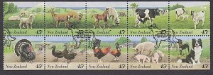 NEW ZEALAND 1995 45c Farm Animals booklet pane fine used. - Dog pmk.........Y270