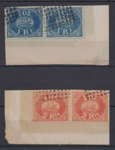 PERU 1857 PSNCo Sc 1-2 FULL SET CORNER MARGINAL PAIRS SPIRO FORGERIES MUTE PTMKS 