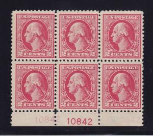 526 VF never hinged plate block of 6 with nice color cv $ 450 ! see pic !