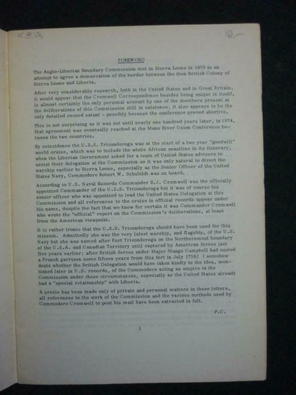 LIBERIA - THE CROMWELL CORRESPONDENCE by PHILIP COCKRILL 