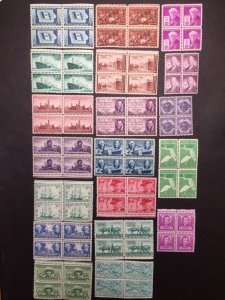 USA, 1940'S, MINT NH, 19 BLOCKS OF 4, 1946, 1947, 1949 COLLECTION
