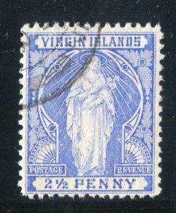 BRITISH VIRGIN ISLANDS; 1899 early classic St. Ursula issue used hinged 2.5d.