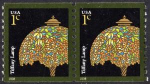 SC#3758A 1¢ Tiffany Lamp Coil Pair (2008) MNH