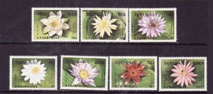 Cambodia-Sc#954-60-unused NH set-Flowers-Flora-Water Lilies-1989-