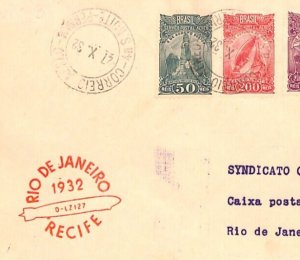 BRAZIL Cover Superb Red GRAF ZEPPELIN *RECIFE* Cachet 1932 Air Mail Rio YV184