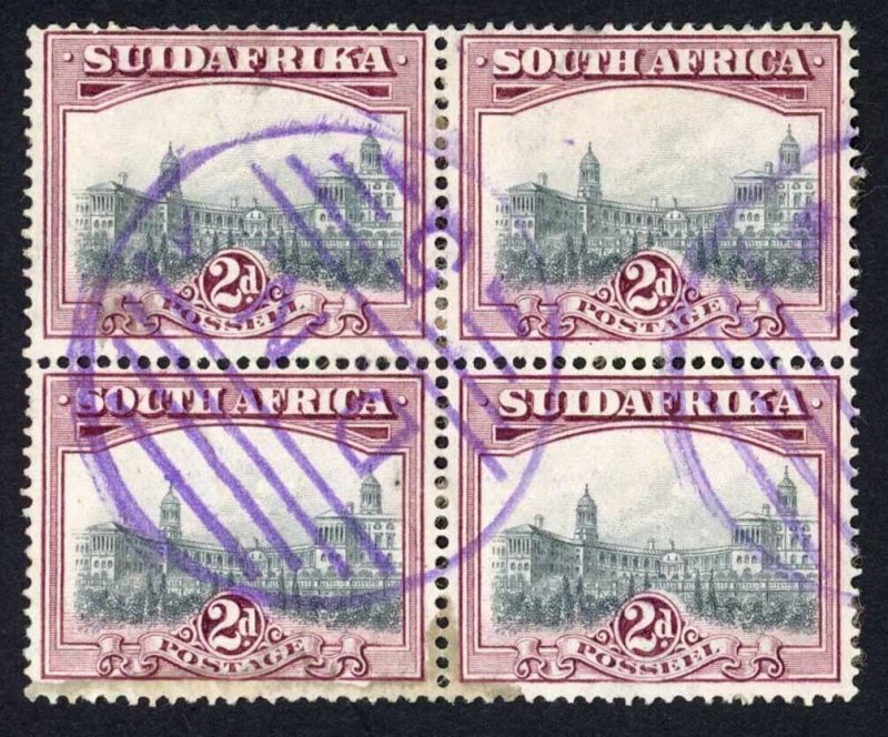 South Africa 1927-30 SG.34 2d grey and maroon P14 block of 4 used cat 76 pounds