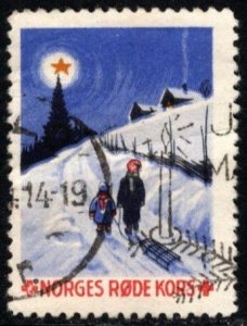 Vintage Norway Poster Stamp  Norwegian Red Cross Postally Used