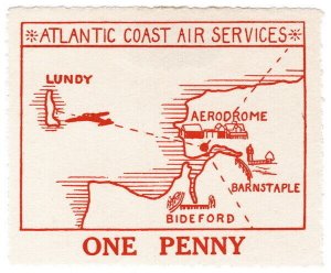 (I.B) Lundy & Atlantic Coasts Air Lines Ltd : Letter Stamp 1d (1936)