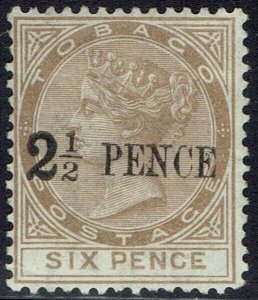 TOBAGO 1883 QV 2½ PENCE ON 6D NO GUM