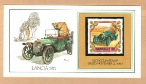 LANCIA 1911 AUTOMOBILE 1980 MONGOLIA 80m Stamp Presentation Card #714248