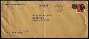 CANADA 1952 4c OHMS on cover to New Zealand, Mute Cancels etc..............99104 