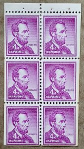 United States #1036ab 4c Abraham Lincoln MNH pane of 6 (1958) dry printing