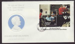 Falkland Islands 424 Queen Mother 1985 U/A FDC