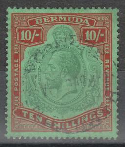 BERMUDA 1924 KGV 10/- WMK MULTI SCRIPT CA USED