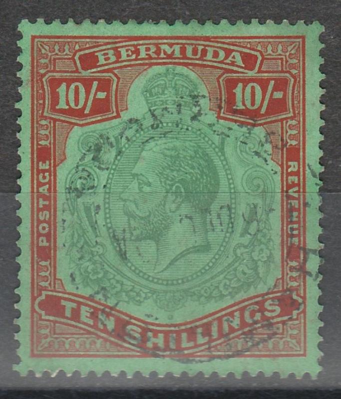 BERMUDA 1924 KGV 10/- WMK MULTI SCRIPT CA USED