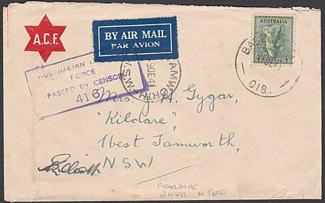 AUSTRALIA 1941 censor cover BASE PO /018 Adelaide River Nth Territory......57299